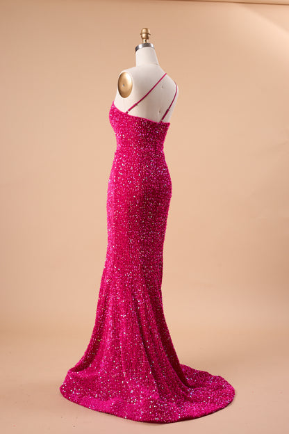 72‑Hour Dispatch Fuchsia Sequin One‑Shoulder Mermaid Prom Dress Long Formal Evening Gown