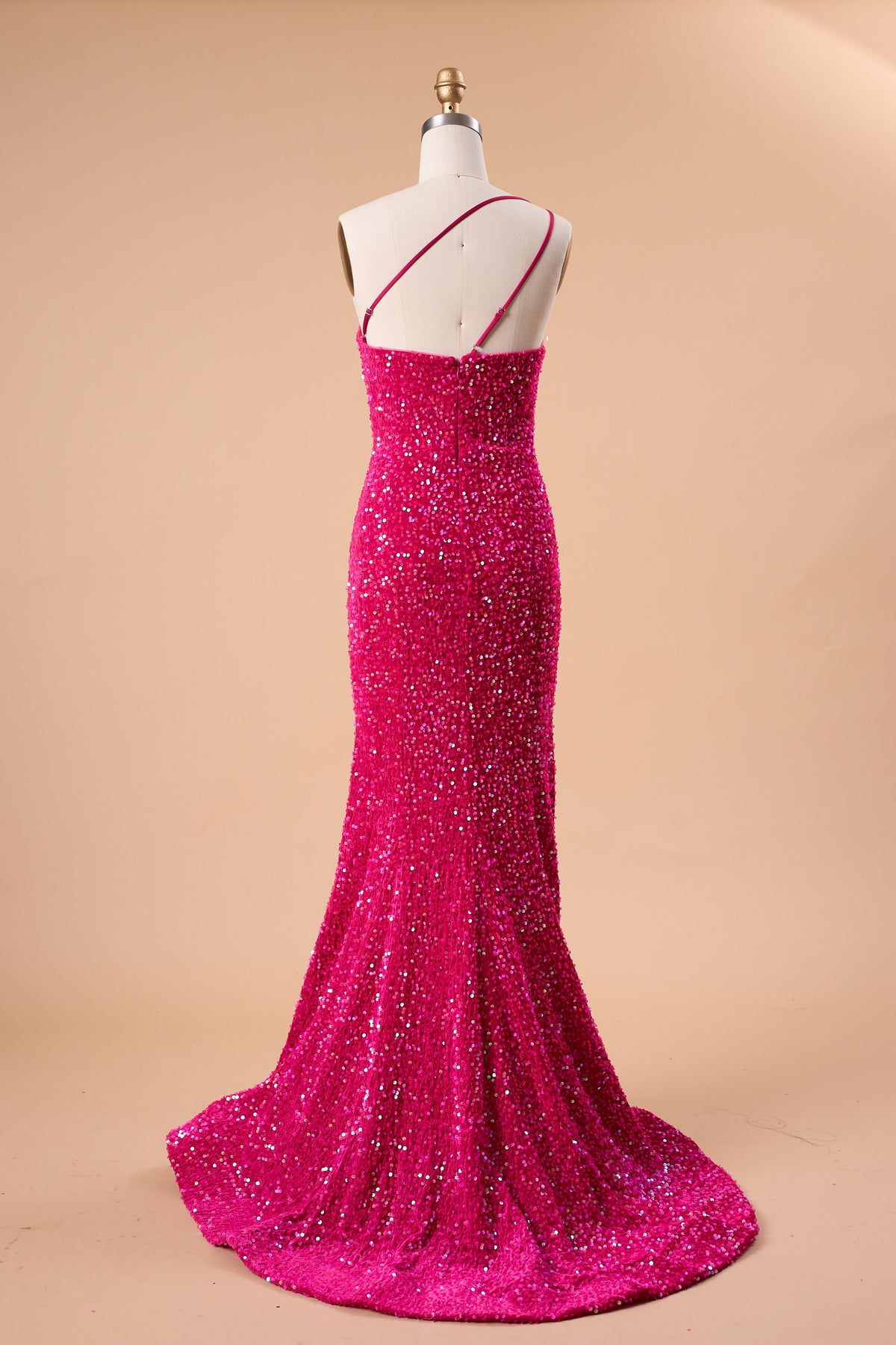 72‑Hour Dispatch Fuchsia Sequin One‑Shoulder Mermaid Prom Dress Long Formal Evening Gown