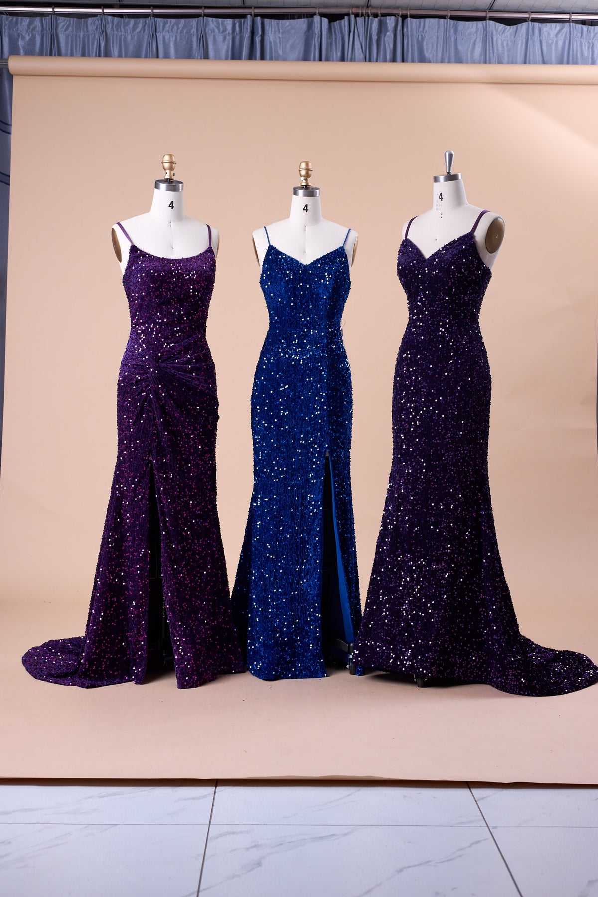72‑Hour Dispatch Dark Purple Velvet Sequin Spaghetti Strap Mermaid Prom Dress Long Formal Evening Gown