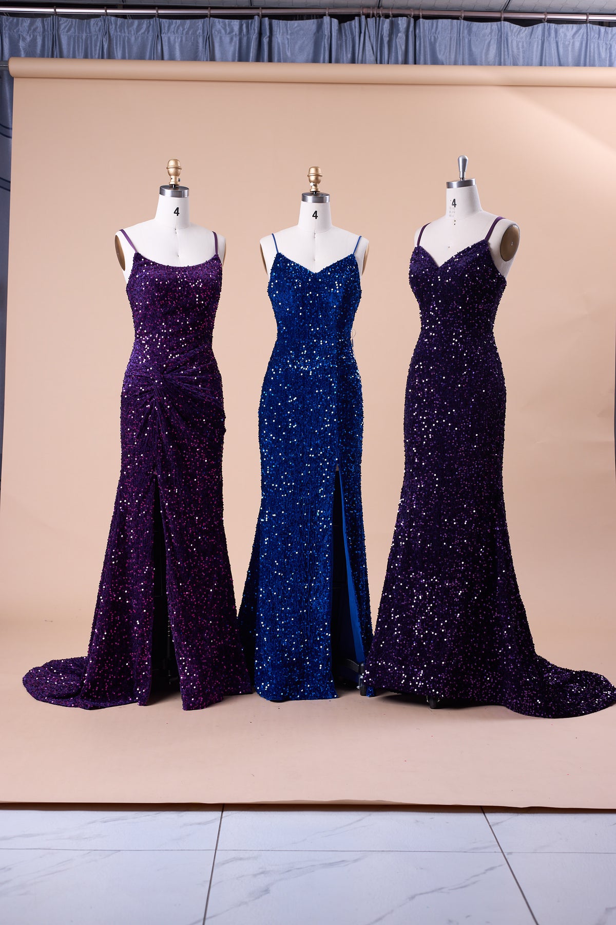 72‑Hour Dispatch Dark Purple Velvet Sequin Spaghetti Strap Twist Slit Mermaid Prom Dress Long Evening Gown