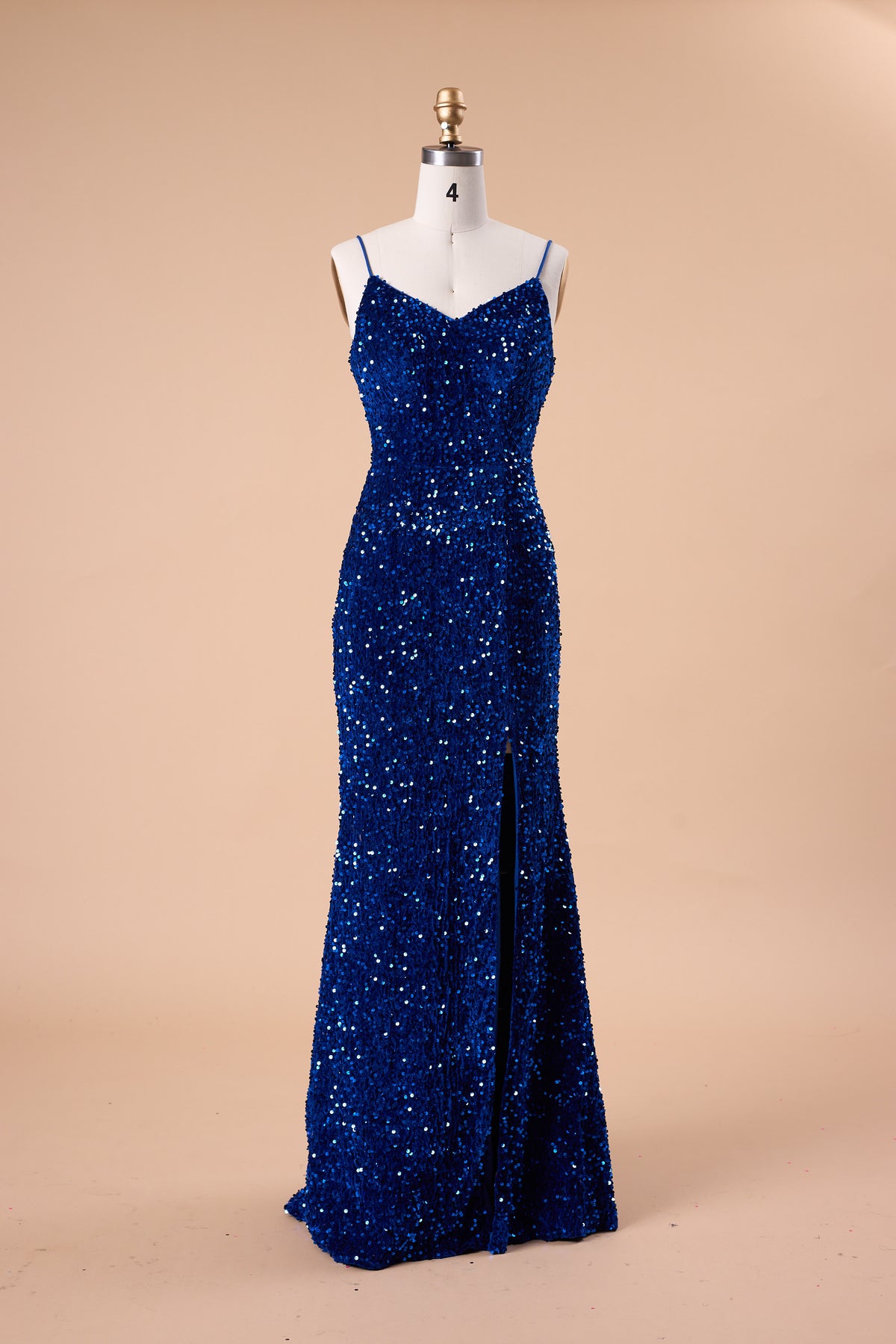72‑Hour Dispatch Royal Blue Velvet Sequin Spaghetti Strap Slit Mermaid Prom Dress Long Evening Gown