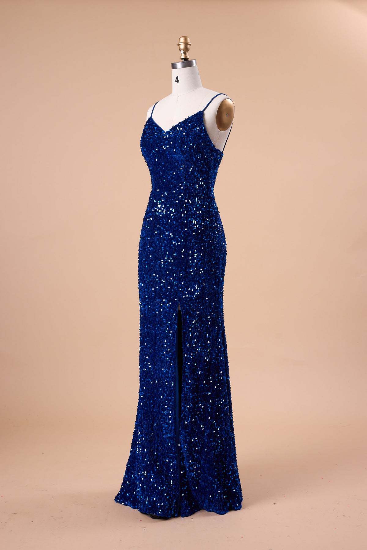 72‑Hour Dispatch Royal Blue Velvet Sequin Spaghetti Strap Slit Mermaid Prom Dress Long Evening Gown