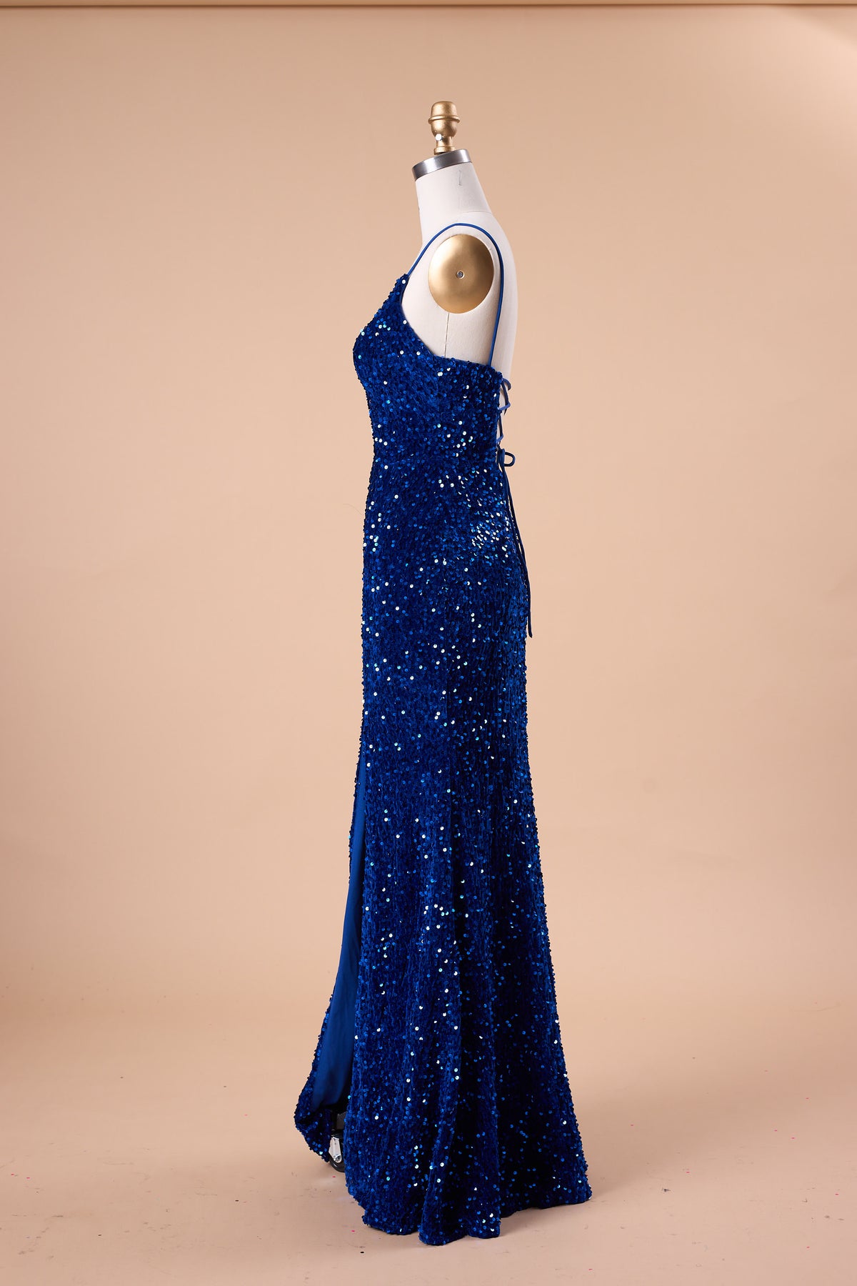 72‑Hour Dispatch Royal Blue Velvet Sequin Spaghetti Strap Slit Mermaid Prom Dress Long Evening Gown