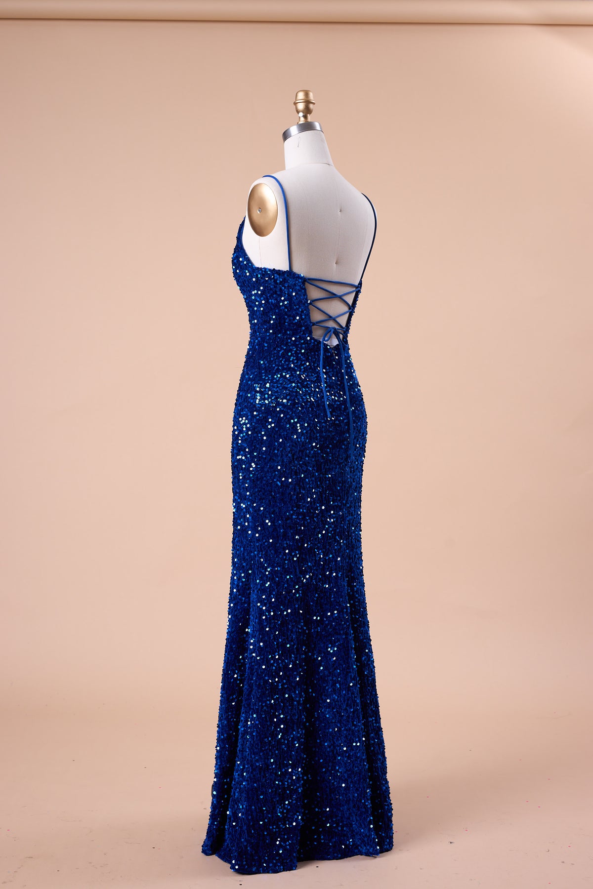 72‑Hour Dispatch Royal Blue Velvet Sequin Spaghetti Strap Slit Mermaid Prom Dress Long Evening Gown