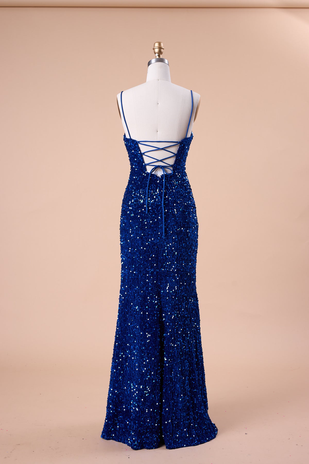 72‑Hour Dispatch Royal Blue Velvet Sequin Spaghetti Strap Slit Mermaid Prom Dress Long Evening Gown