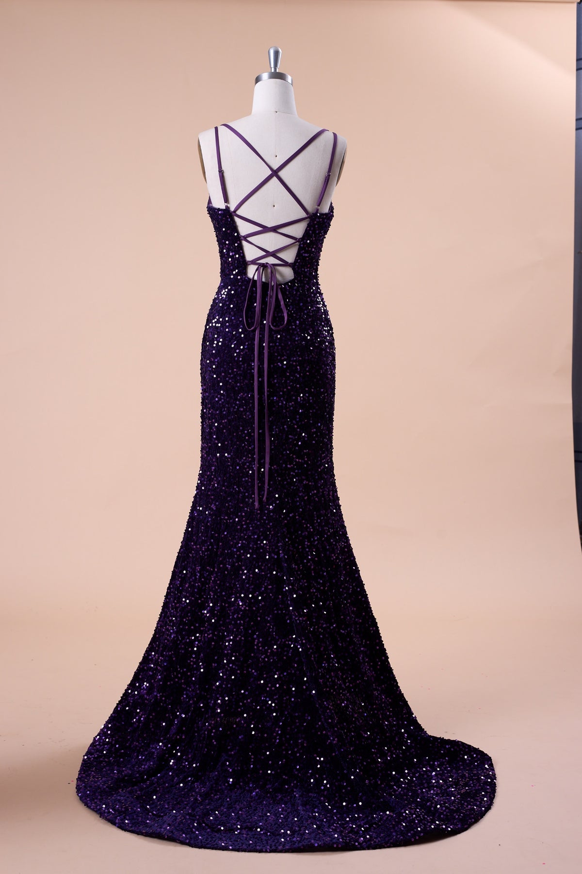 72‑Hour Dispatch Dark Purple Velvet Sequin Spaghetti Strap Mermaid Prom Dress Long Formal Evening Gown