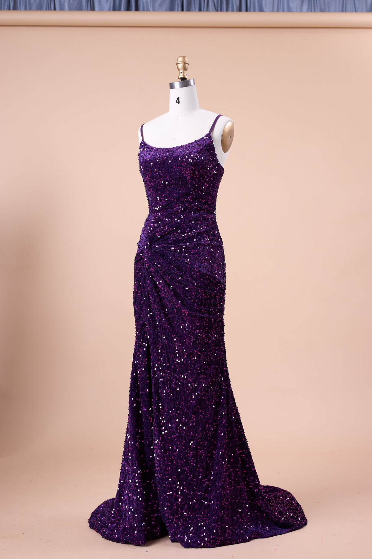 72‑Hour Dispatch Dark Purple Velvet Sequin Spaghetti Strap Twist Slit Mermaid Prom Dress Long Evening Gown