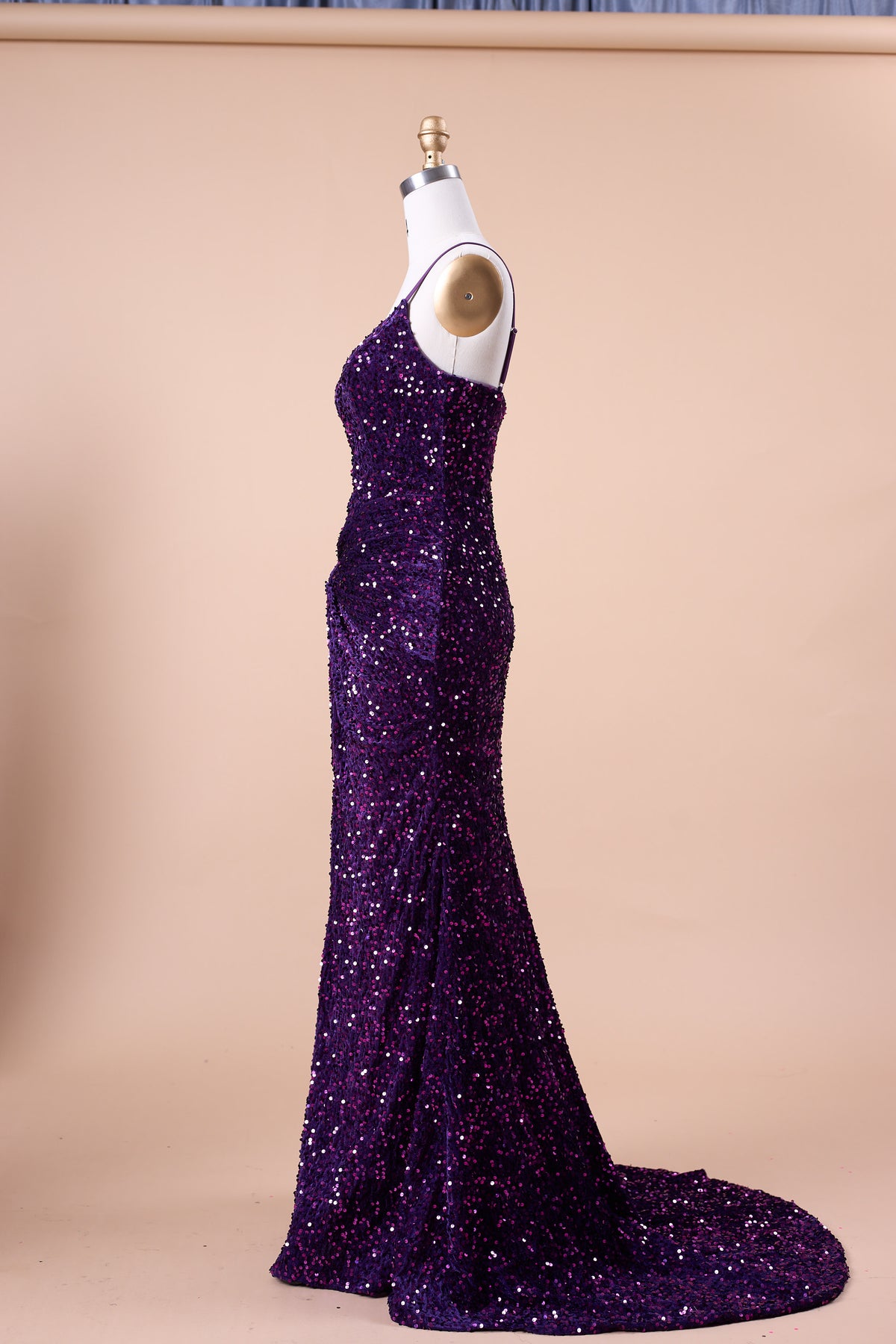 72‑Hour Dispatch Dark Purple Velvet Sequin Spaghetti Strap Twist Slit Mermaid Prom Dress Long Evening Gown