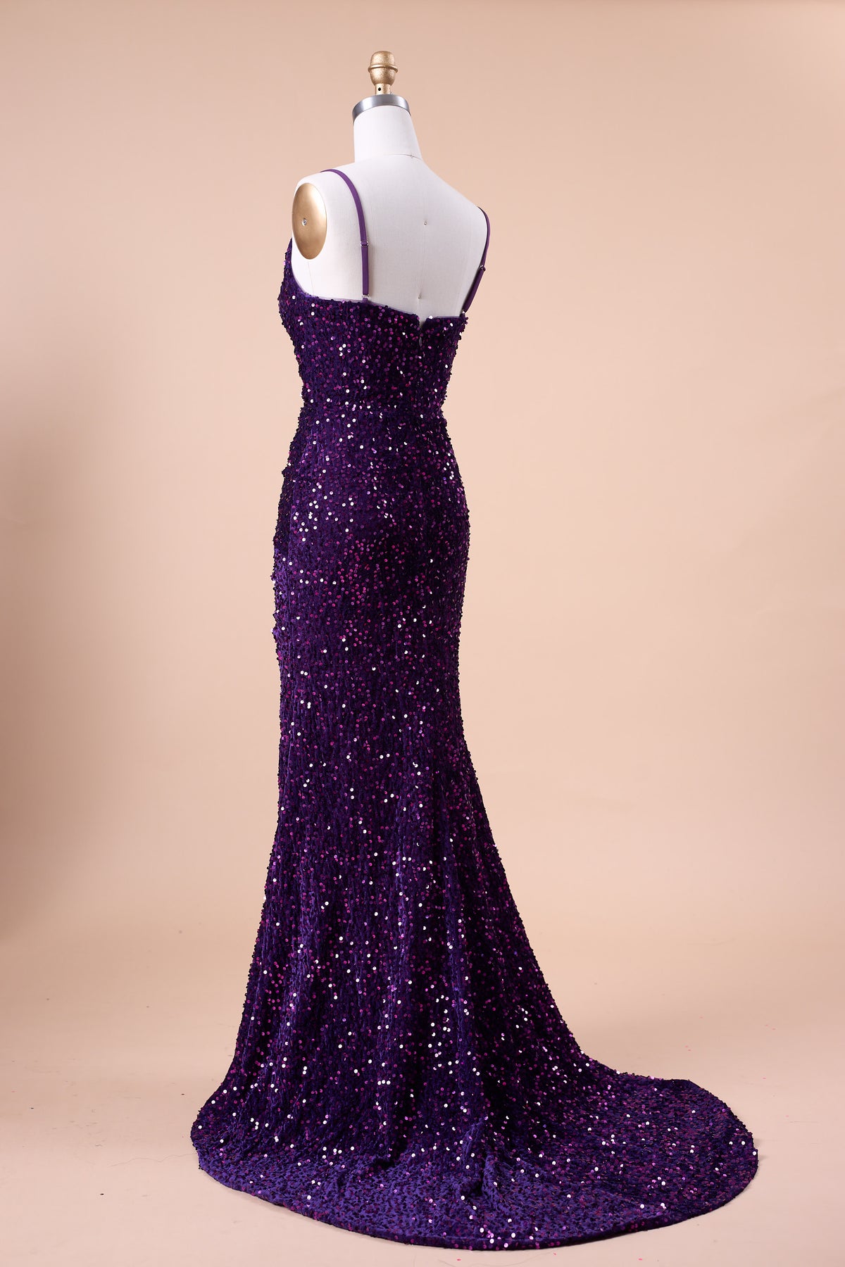72‑Hour Dispatch Dark Purple Velvet Sequin Spaghetti Strap Twist Slit Mermaid Prom Dress Long Evening Gown