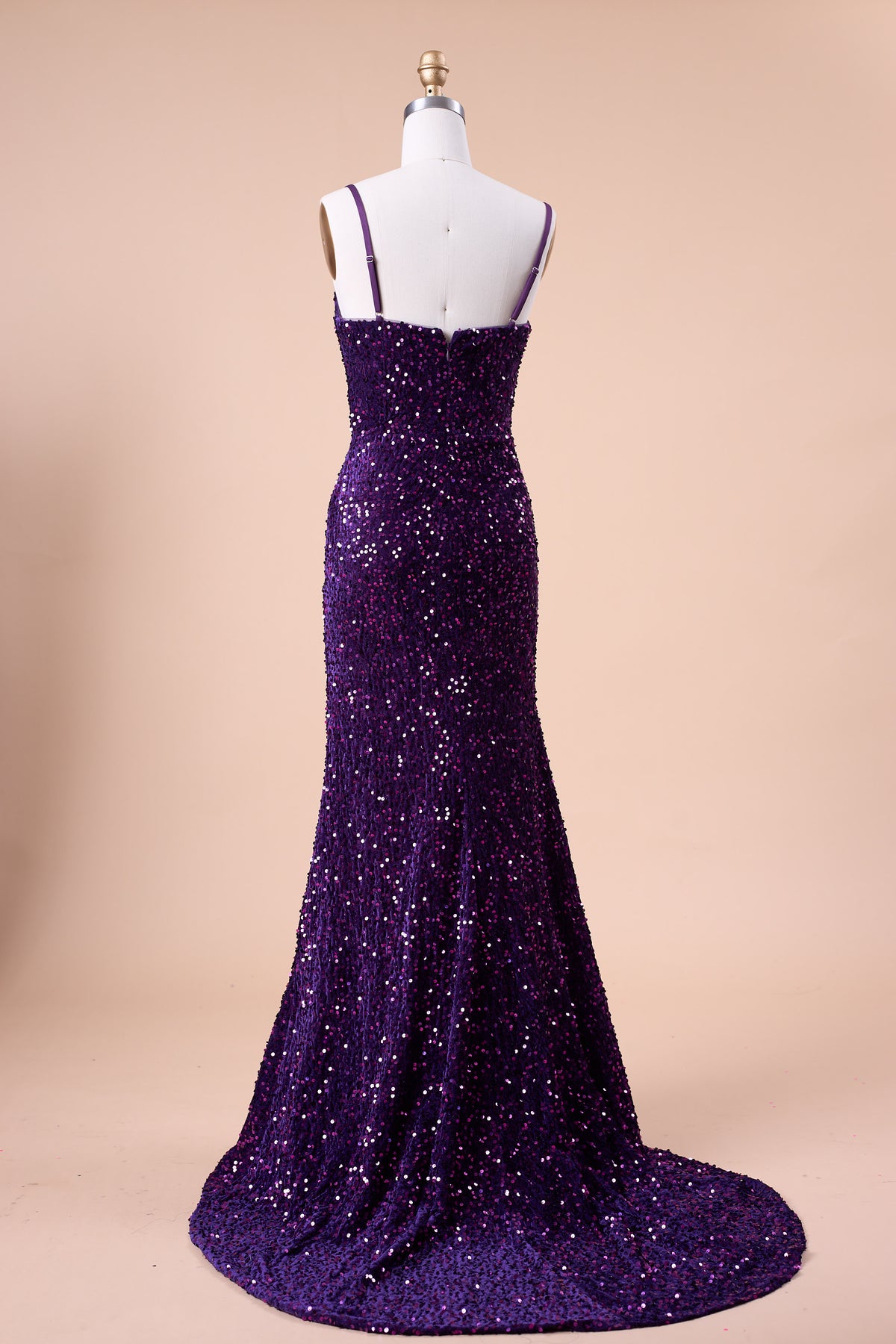 72‑Hour Dispatch Dark Purple Velvet Sequin Spaghetti Strap Twist Slit Mermaid Prom Dress Long Evening Gown