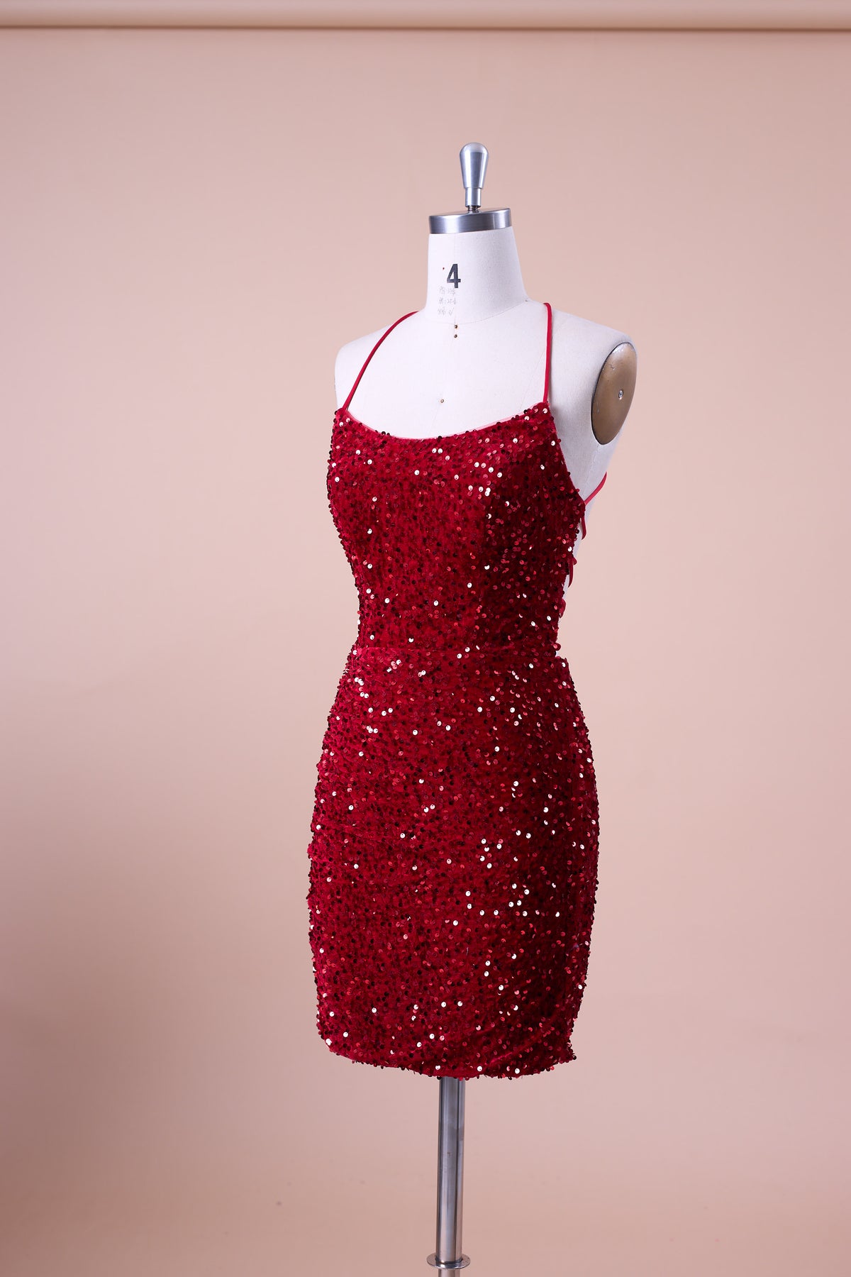 72‑Hour Dispatch Red Velvet Sequin Halter Spaghetti Strap Square Neck Short Homecoming Dress