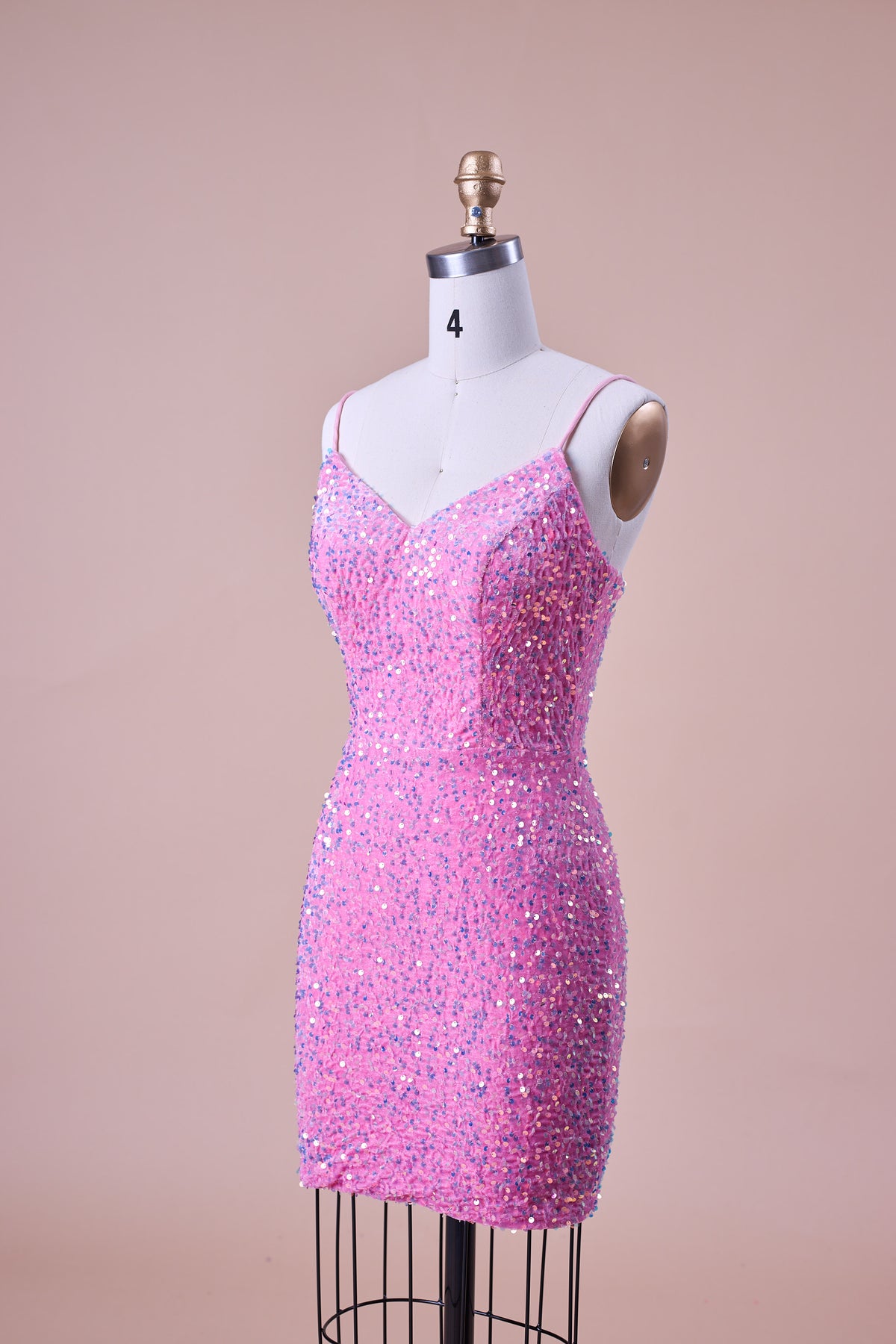 72‑Hour Dispatch Bubblegum Pink Velvet Sequin Spaghetti Strap V‑Neck Bodycon Short Homecoming Dress