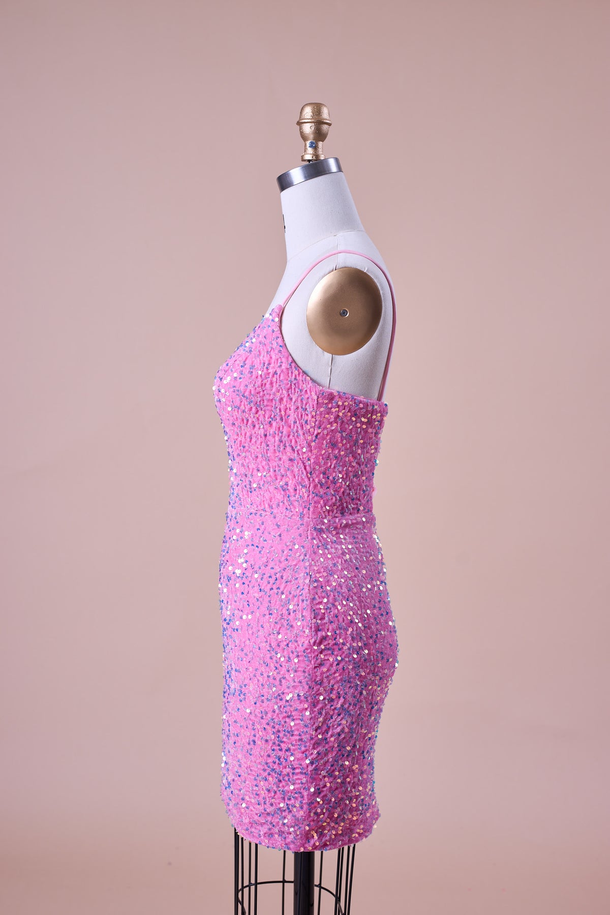 72‑Hour Dispatch Bubblegum Pink Velvet Sequin Spaghetti Strap V‑Neck Bodycon Short Homecoming Dress