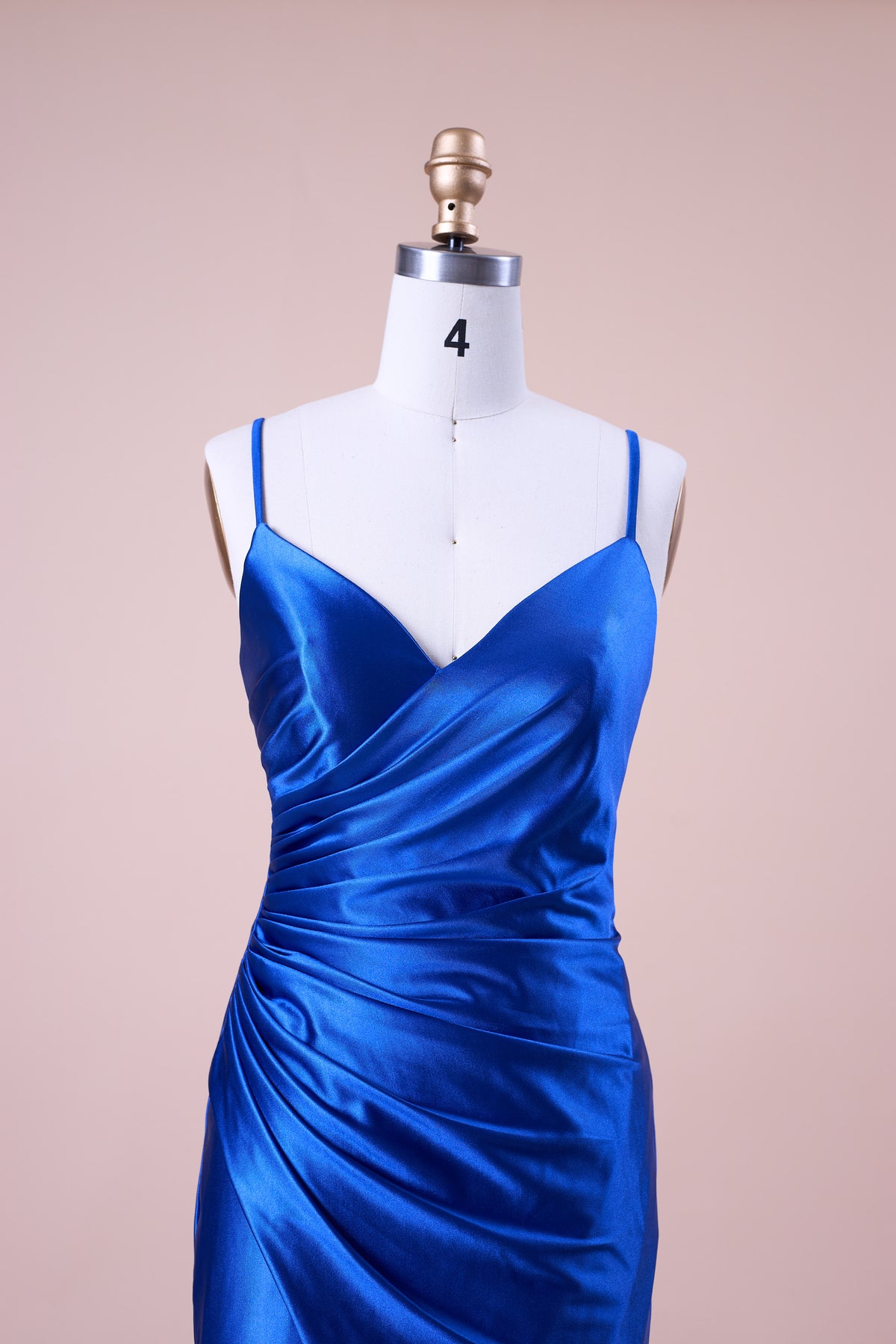 72‑Hour Dispatch Royal Blue Satin Spaghetti Strap V‑Neck Ruched Slit Midi Formal Dress