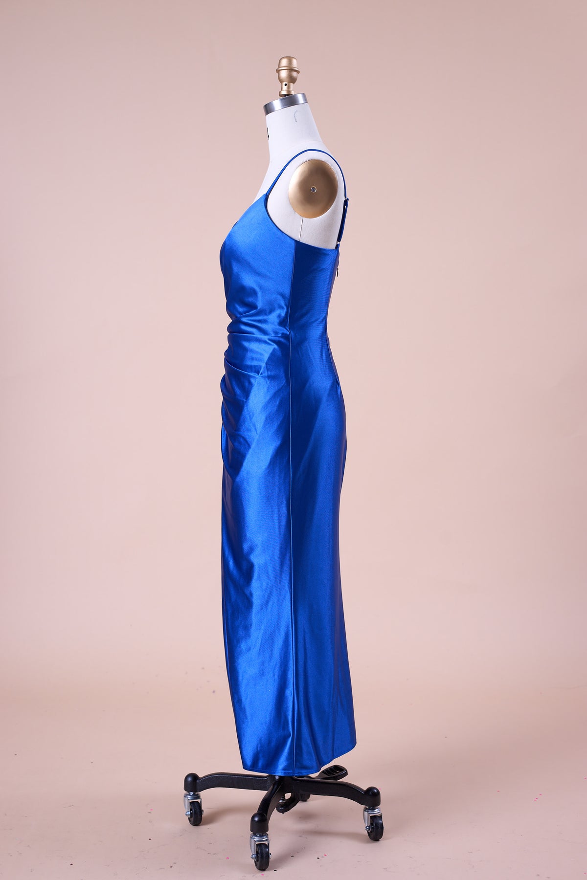 72‑Hour Dispatch Royal Blue Satin Spaghetti Strap V‑Neck Ruched Slit Midi Formal Dress