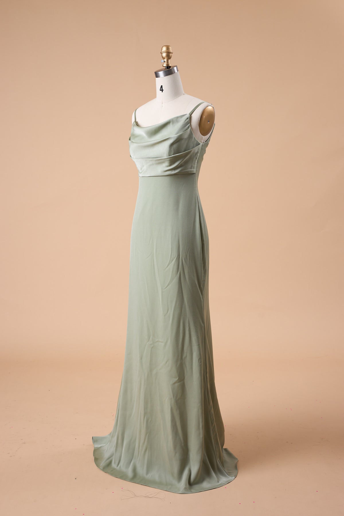 7‑Day Dispatch Sage Green Cowl Neck Satin Mermaid Bridesmaid Dress Spaghetti Strap Formal Evening Gown