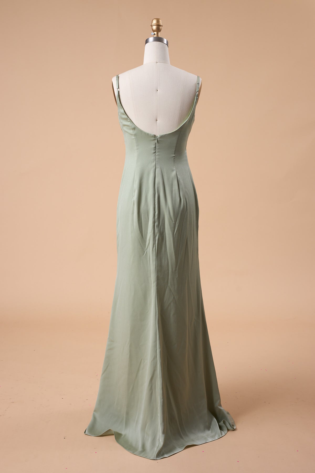 7‑Day Dispatch Sage Green Cowl Neck Satin Mermaid Bridesmaid Dress Spaghetti Strap Formal Evening Gown