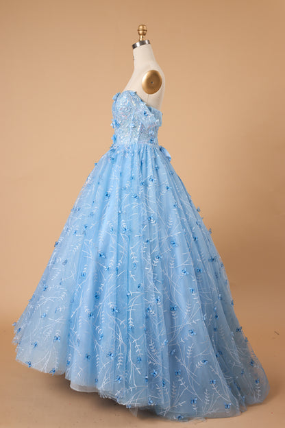 7‑Day Dispatch Light Blue 3D Butterfly Tulle Ball Gown Off‑The‑Shoulder Sweetheart Quinceañera Prom Dress