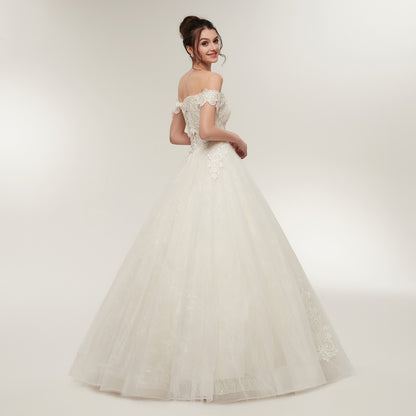 7-Day Dispatch Off-the-Shoulder Sweetheart White Lace Tulle Ball Gown Lace-up Back Wedding Dress
