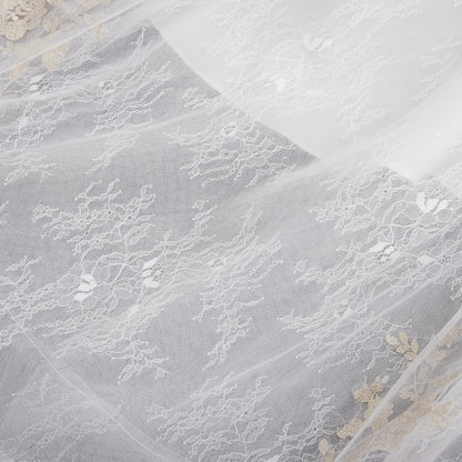 7-Day Dispatch Strapless Illusion Neckline Gold Embroidered Tulle Ball Gown Lace-up Back Sweeping Train Wedding Dress