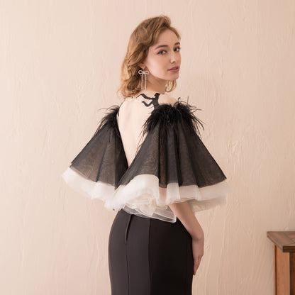 7-Day Dispatch Strapless Sweetheart Black Feather Sleeve Mermaid Evening Gown Sheer Embroidered Deep V-Back Formal Dress