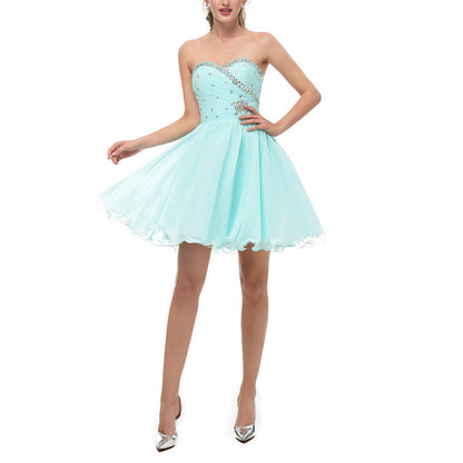 7-Day Dispatch Strapless Sweetheart Mint Green Chiffon Short Cocktail Dress Beaded Ruched Bodice A-Line Party Gown