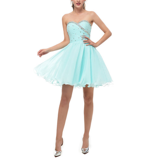 7-Day Dispatch Strapless Sweetheart Mint Green Chiffon Short Cocktail Dress Beaded Ruched Bodice A-Line Party Gown