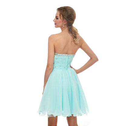 7-Day Dispatch Strapless Sweetheart Mint Green Chiffon Short Cocktail Dress Beaded Ruched Bodice A-Line Party Gown