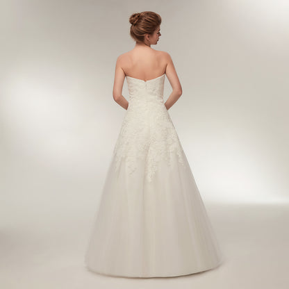 7-Day Dispatch Strapless Sweetheart White Lace Tulle A-Line Wedding Dress Open Back Hidden Zipper Bridal Gown