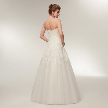 7-Day Dispatch Strapless Sweetheart White Lace Tulle A-Line Wedding Dress Open Back Hidden Zipper Bridal Gown