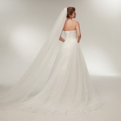 7-Day Dispatch Strapless Sweetheart White Tulle A-Line Wedding Dress Lace-up Back Sweeping Train Bridal Gown