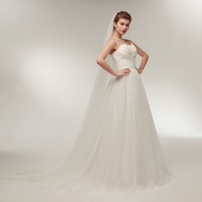 7-Day Dispatch Strapless Sweetheart White Tulle A-Line Wedding Dress Lace-up Back Sweeping Train Bridal Gown