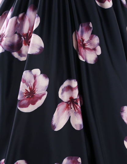 72-Hour Dispatch Black Satin Floral Strapless Ball Gown Lace-up Prom Dress