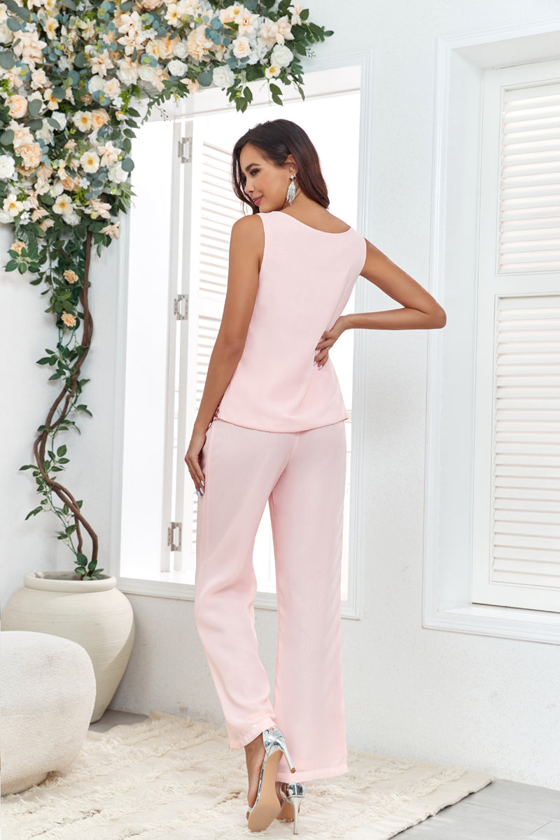 72-Hour Dispatch Blush Pink 3-Piece Chiffon Pantsuit with Sequin Top & Jacket