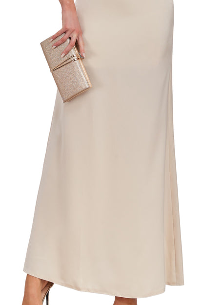 72-Hour Dispatch Champagne Asymmetrical Satin Maxi Dress Short Sleeve Formal Gown