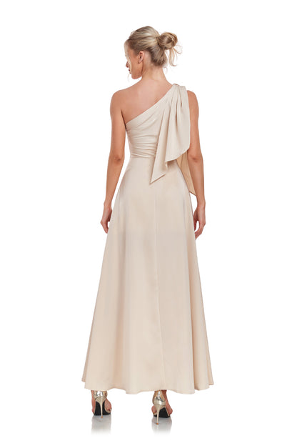 Blush Pink V-Neck Flutter Sleeve Satin Midi Dress Ruffle Hem