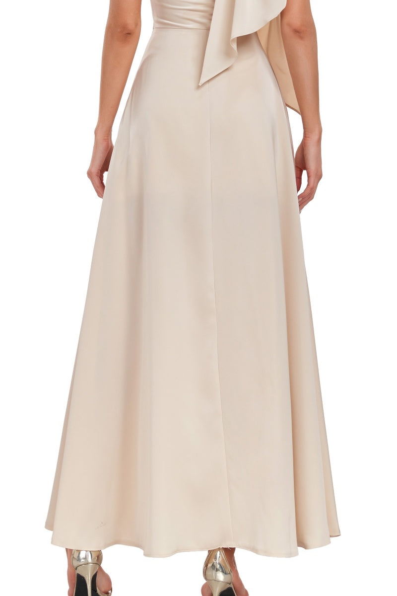 Blush Pink V-Neck Flutter Sleeve Satin Midi Dress Ruffle Hem
