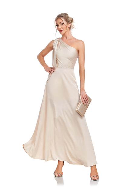 Blush Pink V-Neck Flutter Sleeve Satin Midi Dress Ruffle Hem