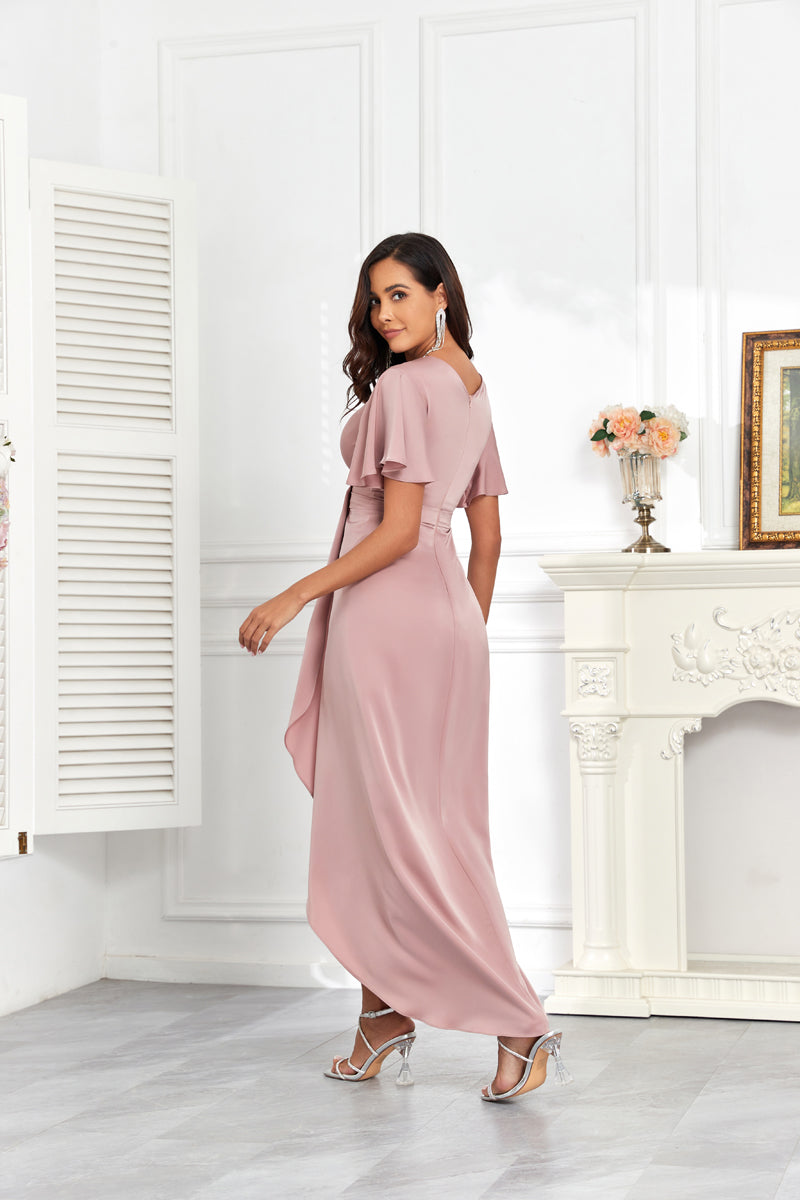 72-Hour Dispatch Mauve Satin Midi Dress V-Neck Flutter Sleeve