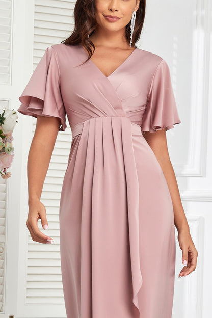72-Hour Dispatch Mauve Satin Midi Dress V-Neck Flutter Sleeve
