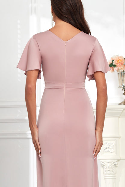72-Hour Dispatch Mauve Satin Midi Dress V-Neck Flutter Sleeve