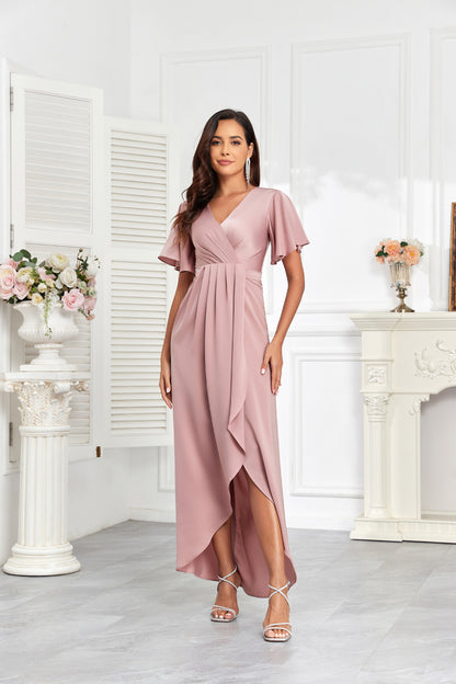 72-Hour Dispatch Mauve Satin Midi Dress V-Neck Flutter Sleeve