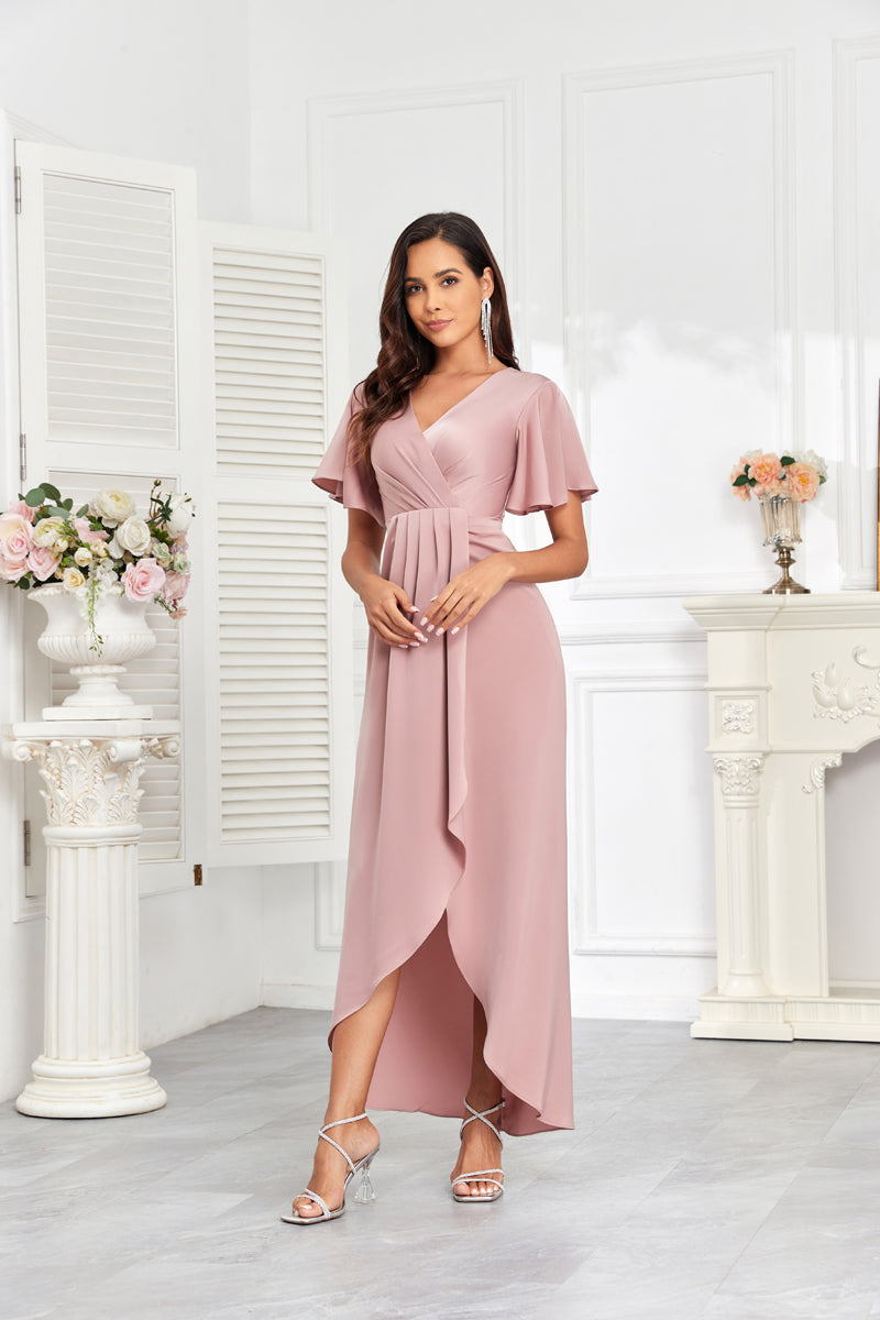 72-Hour Dispatch Mauve Satin Midi Dress V-Neck Flutter Sleeve