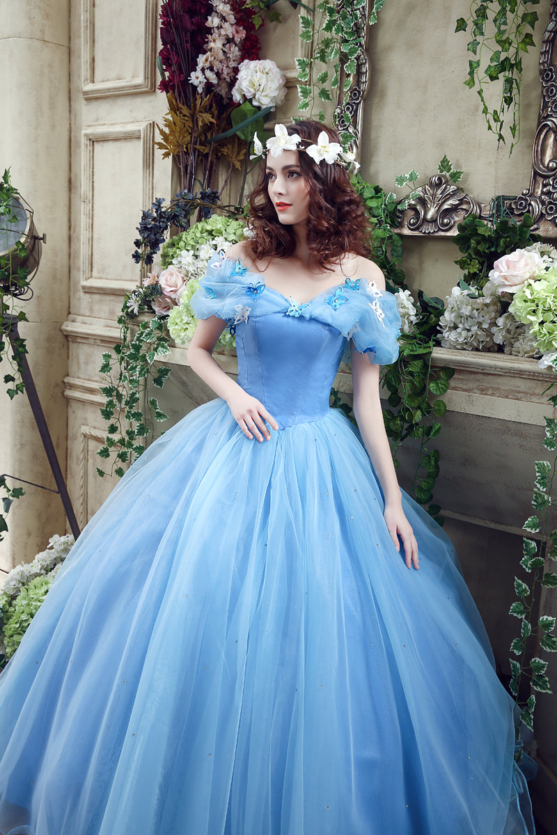 72-Hour Dispatch Light Blue Tulle Quinceanera Dress 3D Butterfly Lace-up Ball Gown