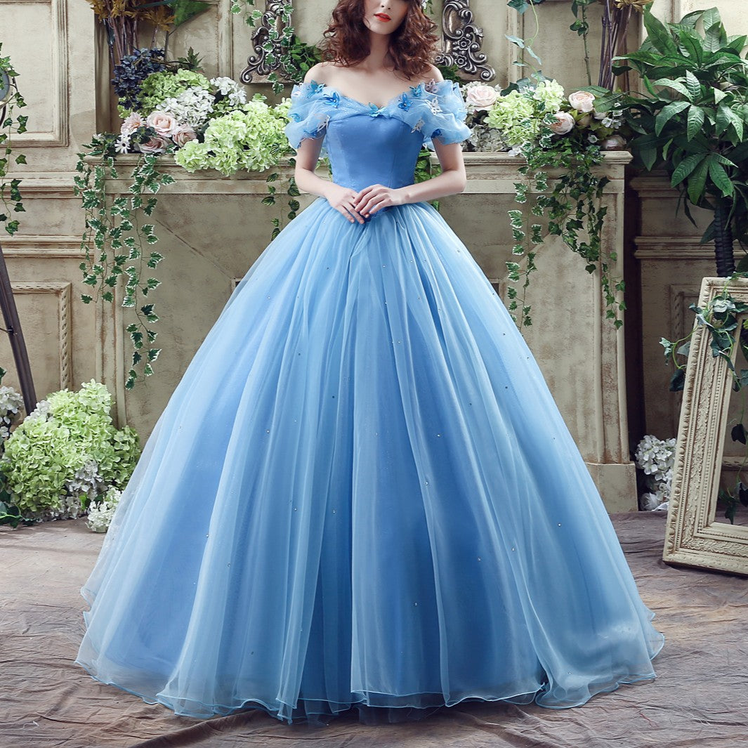 72-Hour Dispatch Light Blue Tulle Quinceanera Dress 3D Butterfly Lace-up Ball Gown