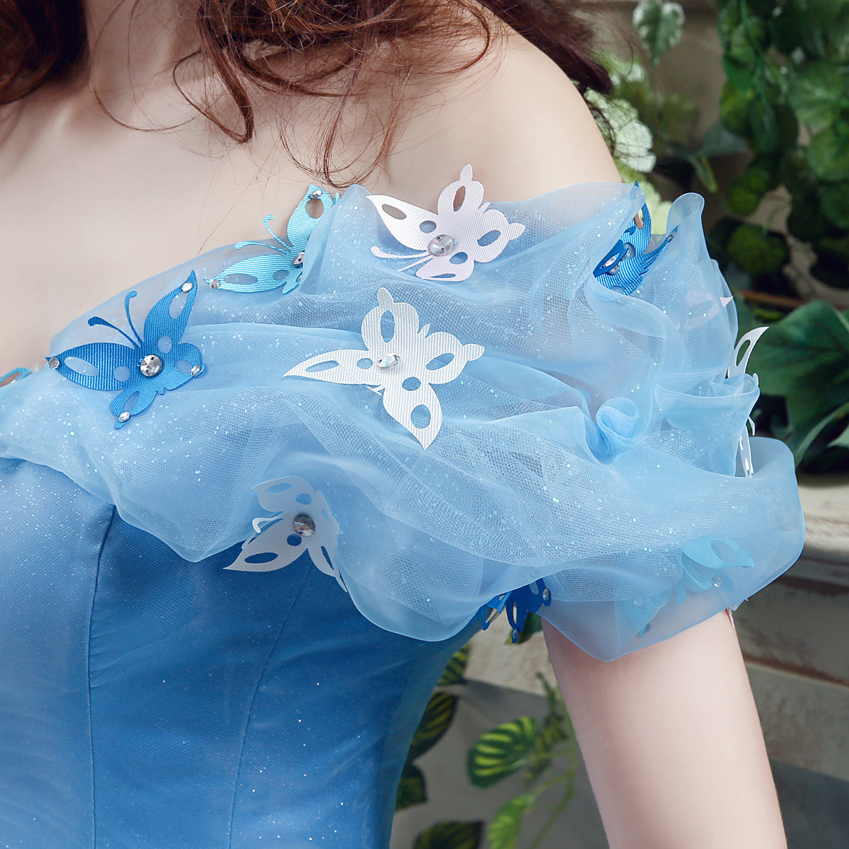 72-Hour Dispatch Light Blue Tulle Quinceanera Dress 3D Butterfly Lace-up Ball Gown