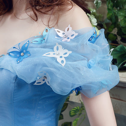72-Hour Dispatch Light Blue Tulle Quinceanera Dress 3D Butterfly Lace-up Ball Gown