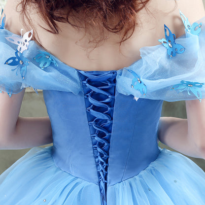 72-Hour Dispatch Light Blue Tulle Quinceanera Dress 3D Butterfly Lace-up Ball Gown