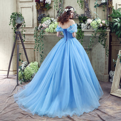 72-Hour Dispatch Light Blue Tulle Quinceanera Dress 3D Butterfly Lace-up Ball Gown