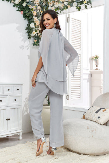 72-Hour Dispatch Light Grey Chiffon 2-Piece Pantsuit